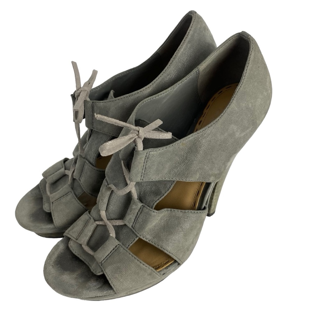 COACH Teagan Gray Seude Peep Toe Sandals Platform Heels Size 7.5 B